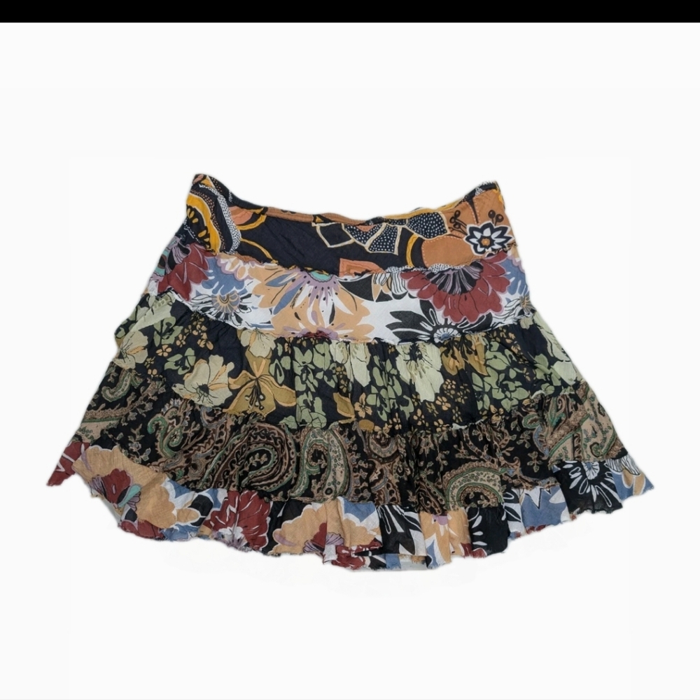 Derek Heart Tiered Patchwork Skirt L Boho Festival Fairy Whimsical #7 - Picture 2 of 9
